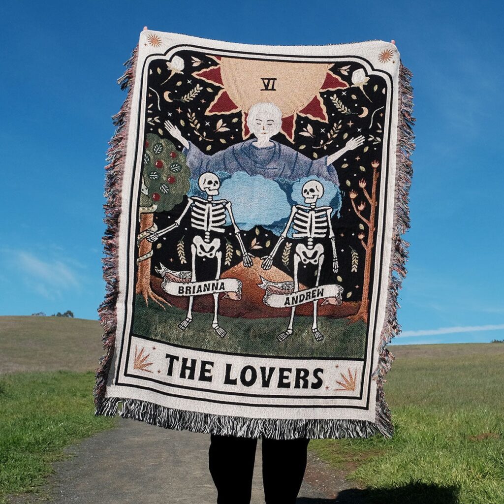 Relatable Basic Personalized The Lovers Tarot Card Couple Woven Blanket